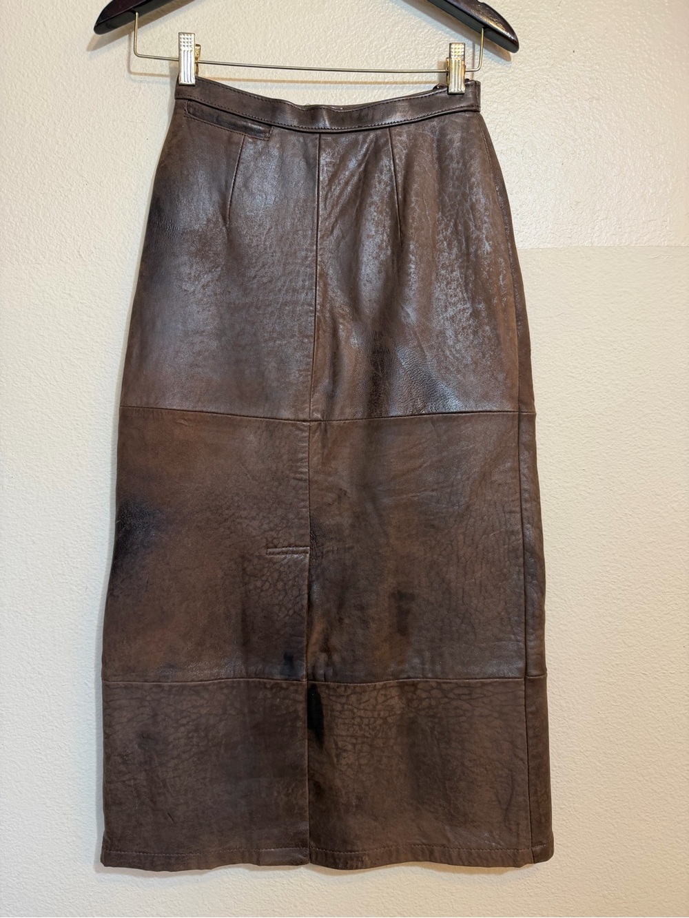 Vintage 80s Banana Republic Leather Patchwork Midi Skirt Mill Valley Tag
